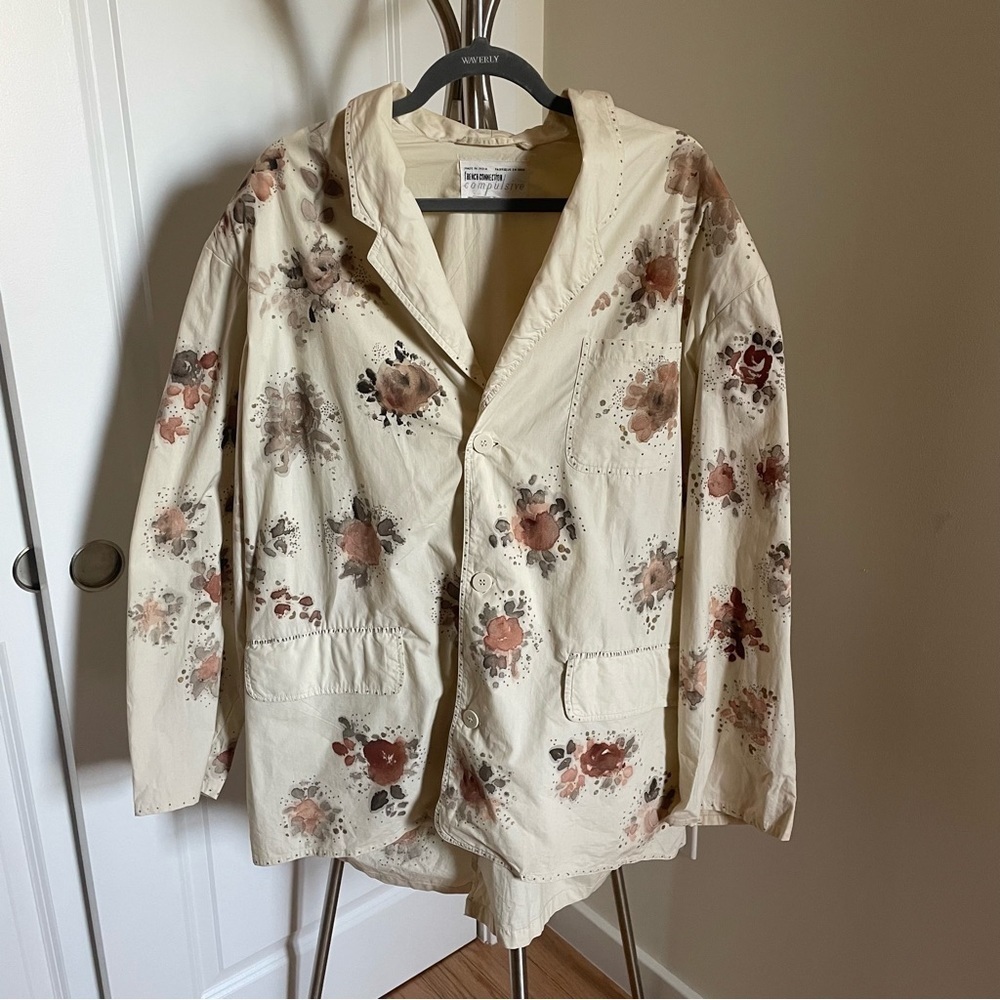 French Connection Compulsive Vintage Floral Cream Cotton Oversized Blazer Size M